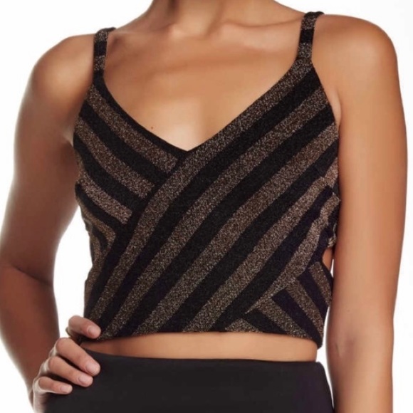 Soprano | gold and black metallic strip crop top with cutouts - Picture 2 of 8